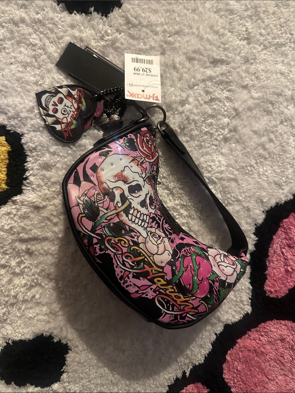 ED HARDY Pink Skull Graphic Shoulder Bag